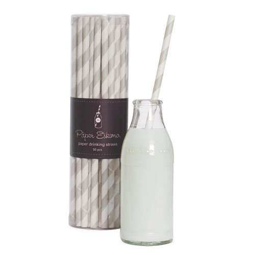 Paper Straws - Silver Stripe - Click Image to Close